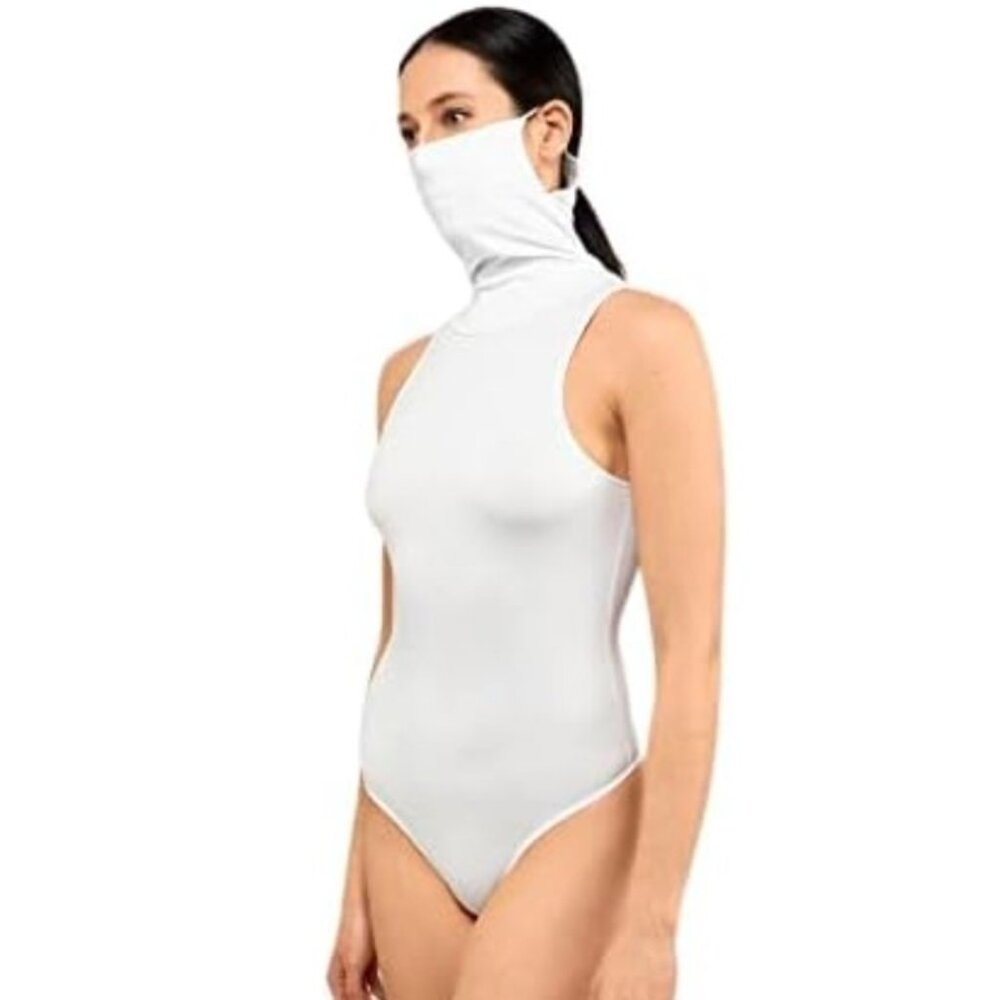 BAM by Betsy & Adam Thong Bodysuit Size Medium Turtleneck Attached Mask Tank Top